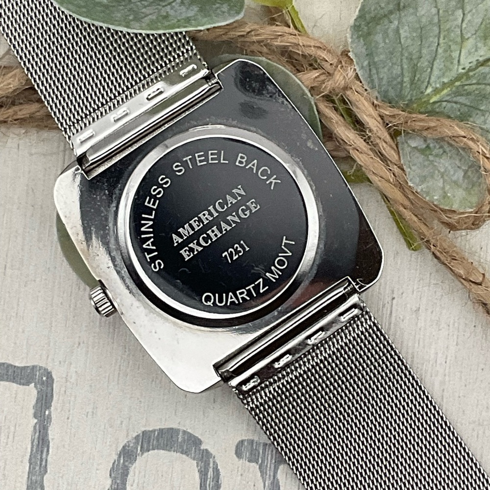 American Exchange Quartz Men’s Watch Square Face‎ Silver Tone Movt #7231 Used - Picture 2 of 9